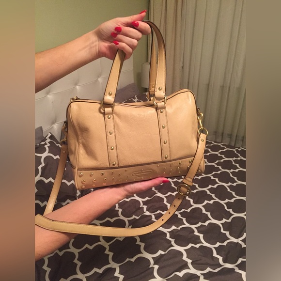 COACH bag, handles and strap, natural/tan color, about 12 in. - Picture 4 of 8